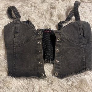 Charcoal gray denim crop top